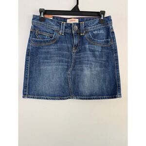 Y2K Distressed Denim Mini Skirt Blue Medium Wash Low Rise Aesthetic 26W/2